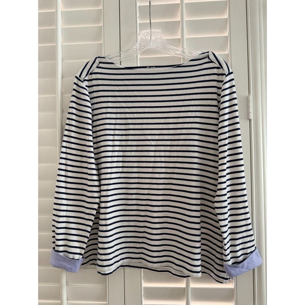 Anne Klein Nautical Navy Blue Striped Boatneck Top Size XL